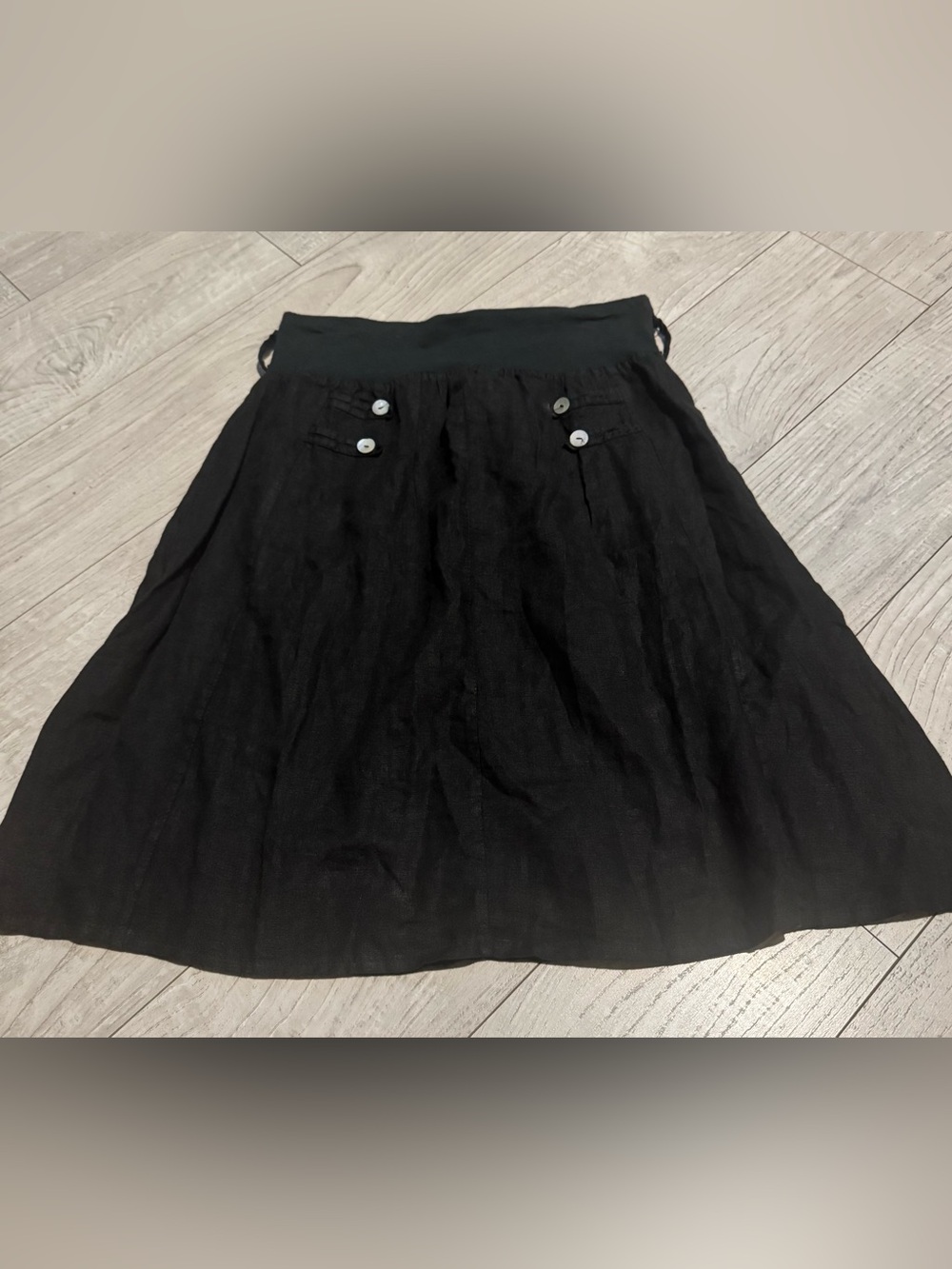 Tempo Paris Black Midi Skirt with Buttoned Front